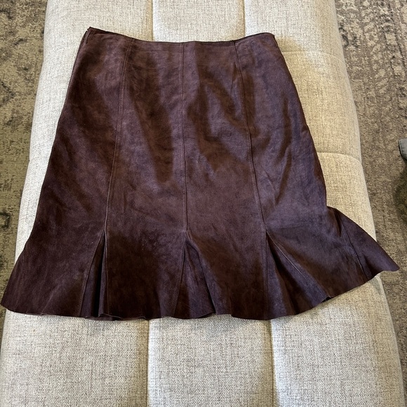 BROWN LEATHER KAREN KANE SKIRT 8 - Picture 1 of 13